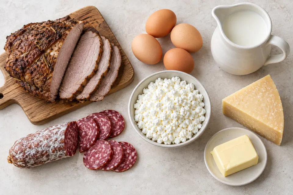 Непостная еда: мясо, молоко, яйца, сыр