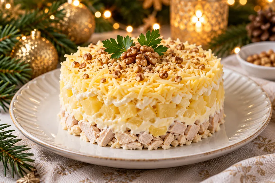 Салат с курицей и ананасом