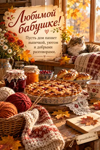 Открытка «День бабушек и дедушек» — бабушке: Любимой бабушке!
Пусть дом пахнет выпечкой, уютом и добрыми разговорами.
prazdniko.ru