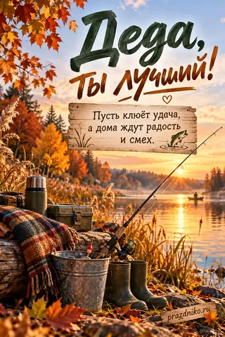 Открытка «День бабушек и дедушек» — дедушке: Деда, ты лучший!
Пусть клюёт удача, а дома ждут радость и смех.
prazdniko.ru