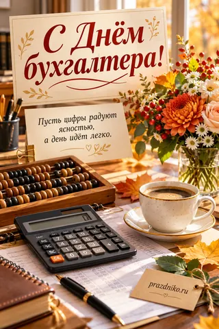 Открытка «День бухгалтера»: С Днём бухгалтера!
Пусть цифры радуют
ясностью,
а день идёт легко.
prazdniko.ru