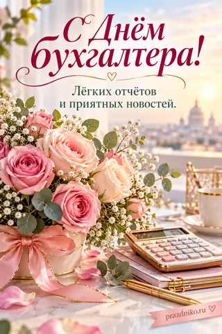 Открытка «День бухгалтера»: С Днём
бухгалтера!
Лёгких отчётов
и приятных новостей.
prazdniko.ru