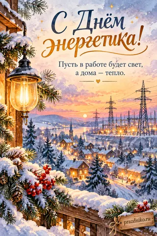 Открытка «День энергетика»: С Днём энергетика!
Пусть в работе будет свет, а дома — тепло.