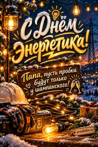 Открытка «День энергетика» — папе: С Днём энергетика!
Папа, пусть пробки будут только у шампанского!