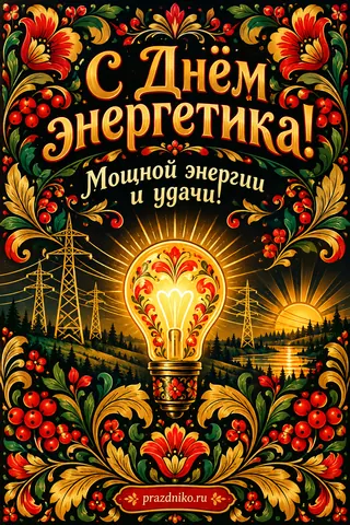 Открытка «День энергетика»: С Днём энергетика!
Мощной энергии и удачи!