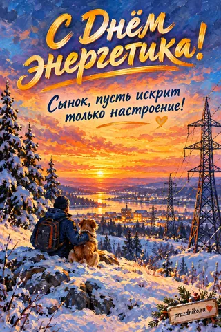 Открытка «День энергетика» — сыну: С Днём энергетика!
Сынок, пусть искрит только настроение!