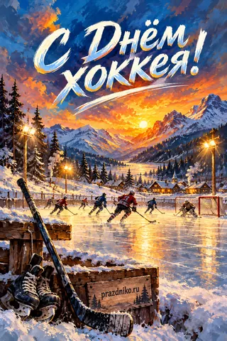 Открытка «День хоккея»: С Днём
Хоккея!