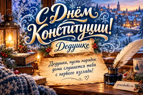 Открытка «День Конституции России» — дедушке: С Днём Конституции!
Дедушке
Дедушка, пусть порядок дома слушается тебя с первого взгляда!
prazdniko.ru