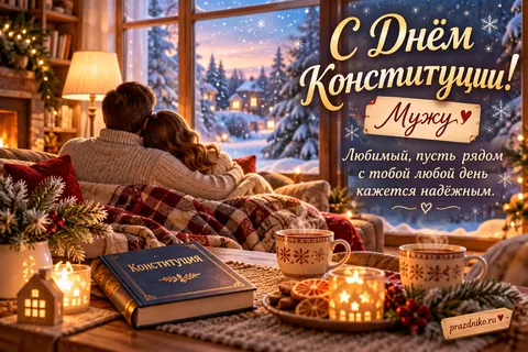 Открытка «День Конституции России» — мужу: С Днём Конституции!
Мужу
Любимый, пусть рядом с тобой любой день кажется надёжным.