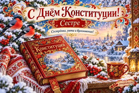Открытка «День Конституции России» — сестре: С Днём Конституции!
Сестре
Сестрёнка, уюта и вдохновения!