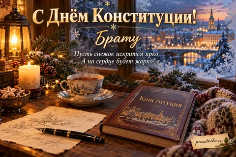 Открытка «День Конституции России» — брату: С Днём Конституции!
Брату
Пусть снежок искрится ярко,
А на сердце будет жарко!