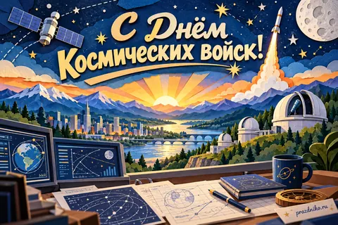 Открытка «День Космических войск»: С Днём
Космических войск!