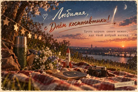 Открытка «День космонавтики» — любимой: Любимая, с Днём Космонавтики!
Пусть апрель сияет нежно,
как твой добрый взгляд.