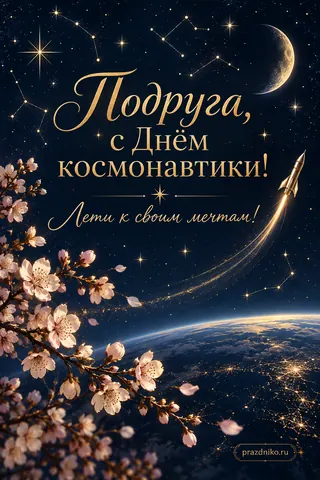 Открытка «День космонавтики» — подруге: Подруга, с Днём космонавтики!
Лети к своим мечтам!
