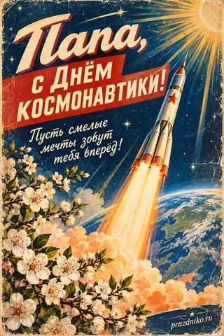 Открытка «День космонавтики» — папе: Папа, с Днём Космонавтики!
Пусть смелые мечты зовут
тебя вперёд!