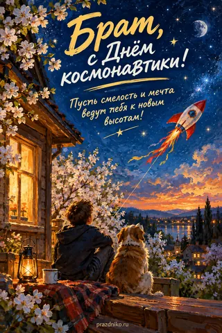 Открытка «День космонавтики» — брату: Брат, с Днём космонавтики!
Пусть смелость и мечта ведут тебя к новым высотам!