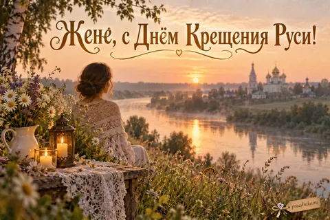 Открытка «День Крещения Руси» — жене: Жене, с Днём Крещения Руси!
