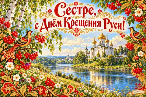 Открытка «День Крещения Руси» — сестре: Сестре, с Днём Крещения Руси!