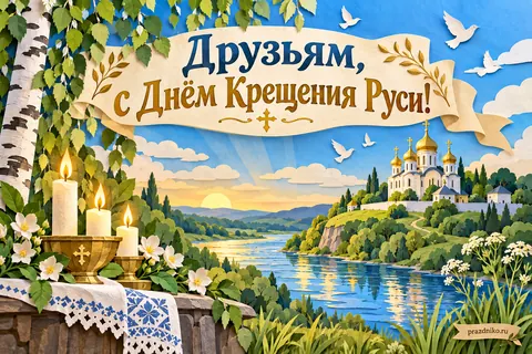 Открытка «День Крещения Руси» — друзьям: Друзьям, с Днём Крещения Руси!