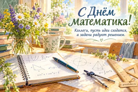 Открытка «День математика» — коллегам: С Днём математика!
Коллеги, пусть идеи сходятся,
а задачи радуют решением.