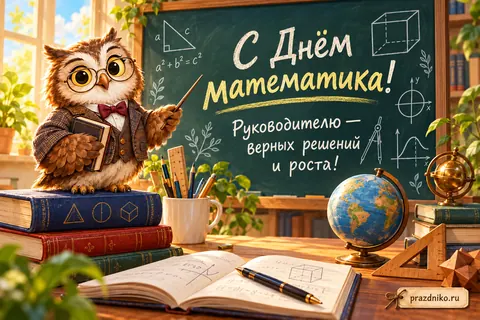 Открытка «День математика» — руководителю: С Днём математика!
Руководителю — верных решений
и роста!