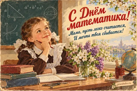 Открытка «День математика» — маме: С Днём математика!
Мама, пусть легко считается,
И мечта твоя сбывается!