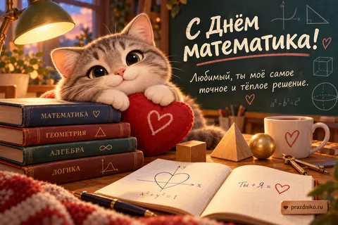 Открытка «День математика» — любимому: С Днём математика!
Любимый, ты моё самое
точное и тёплое решение.
