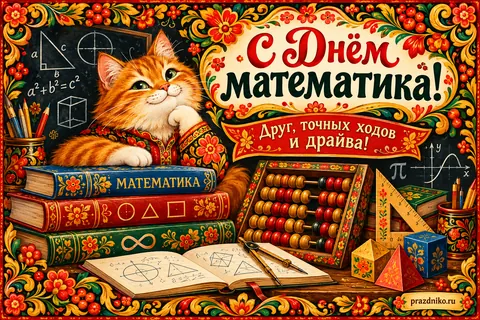 Открытка «День математика» — другу: С Днём математика!
Друг, точных ходов
и драйва!
