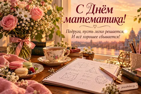 Открытка «День математика» — подруге: С Днём математика!
Подруга, пусть легко решается,
И всё хорошее сбывается!