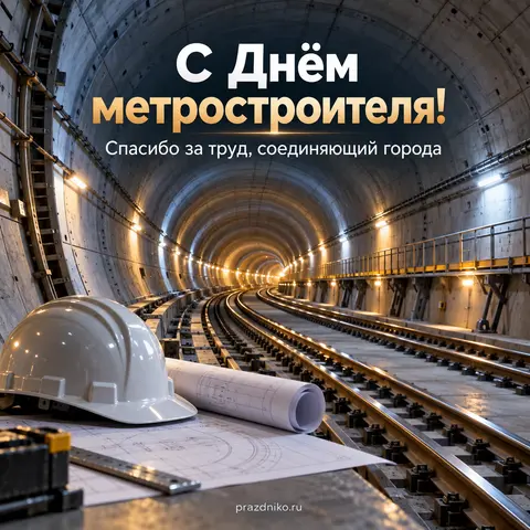 Открытка «День метростроителя»: С Днём метростроителя!
Спасибо за труд, соединяющий города
prazdniko.ru