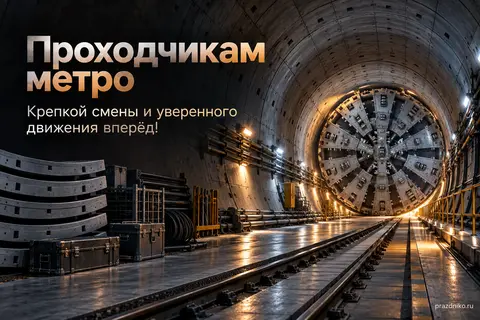 Открытка «День метростроителя» — проходчикам: Проходчикам метро
Крепкой смены и уверенного движения вперёд!
prazdniko.ru