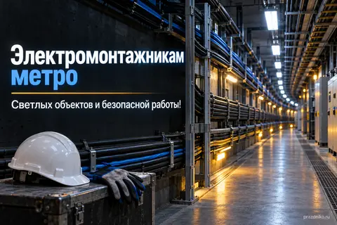 Открытка «День метростроителя» — электромонтажникам: Электромонтажникам метро
Светлых объектов и безопасной работы!
prazdniko.ru