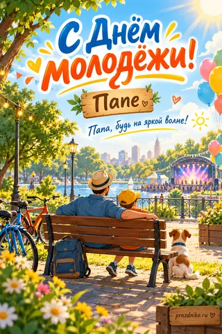 Открытка «День молодёжи» — папе: С Днём молодёжи!
Папе
Папа, будь на яркой волне!