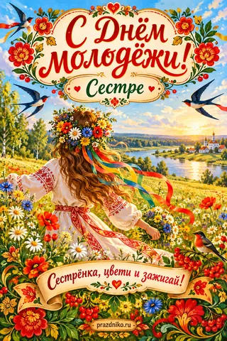 Открытка «День молодёжи» — сестре: С Днём Молодёжи!
Сестре
Сестрёнка, цвети и зажигай!