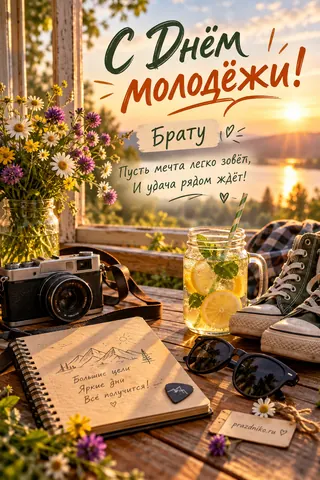 Открытка «День молодёжи» — брату: С Днём молодёжи!
Брату
Пусть мечта легко зовёт,
И удача рядом ждёт!
Большие цели
Яркие дни
Всё получится!