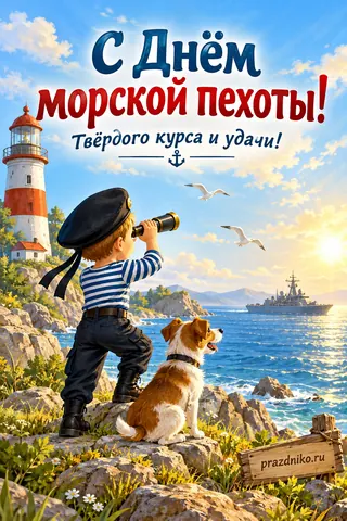 Открытка «День морской пехоты»: С Днём морской пехоты!
Твёрдого курса и удачи!