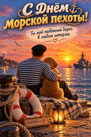 Открытка «День морской пехоты» — мужу: С Днём Морской пехоты!
Ты мой надёжный берег в любом шторме.