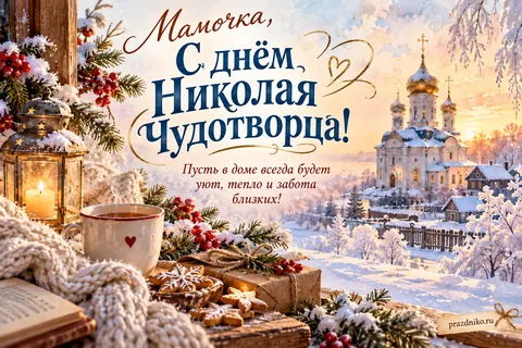Открытка «День святителя Николая Чудотворца» — маме: Мамочка, с днём Николая Чудотворца!
Пусть в доме всегда будет уют, тепло и забота близких!