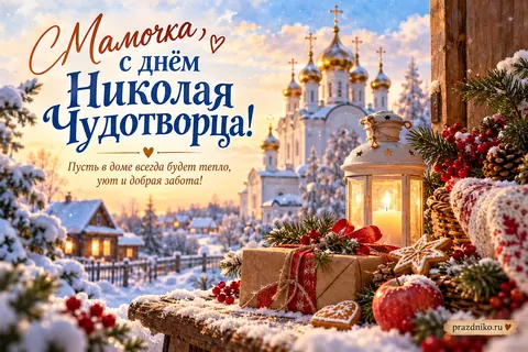 Открытка «День святителя Николая Чудотворца» — маме: Мамочка, с днём Николая Чудотворца!
Пусть в доме всегда будет тепло, уют и добрая забота!