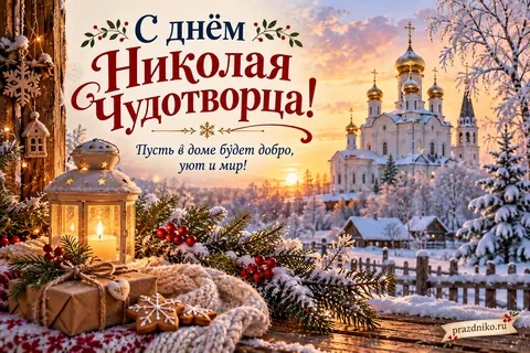 Открытка «День святителя Николая Чудотворца»: С днём Николая Чудотворца!
Пусть в доме будет добро, уют и мир!