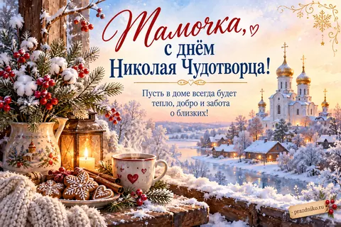 Открытка «День святителя Николая Чудотворца» — маме: Тамочка, с днём Николая Чудотворца!
Пусть в доме всегда будет тепло, добро и забота о близких!
