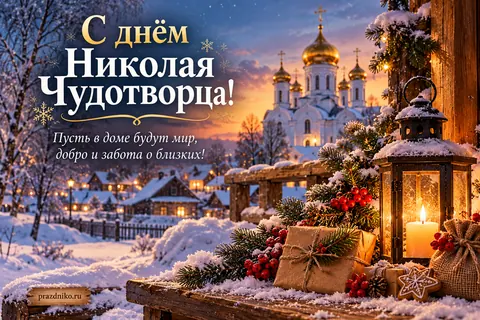Открытка «День святителя Николая Чудотворца»: С днём Николая Чудотворца!
Пусть в доме будут мир, добро и забота о близких!