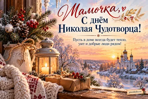 Открытка «День святителя Николая Чудотворца» — маме: Мамочка, с днём Николая Чудотворца!
Пусть в доме всегда будет тепло, уют и добрые люди рядом!