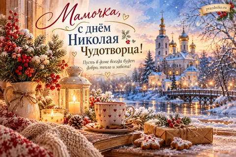 Открытка «День святителя Николая Чудотворца» — маме: Мамочка, с днём Николая Чудотворца!
Пусть в доме всегда будет добро, тепло и забота!