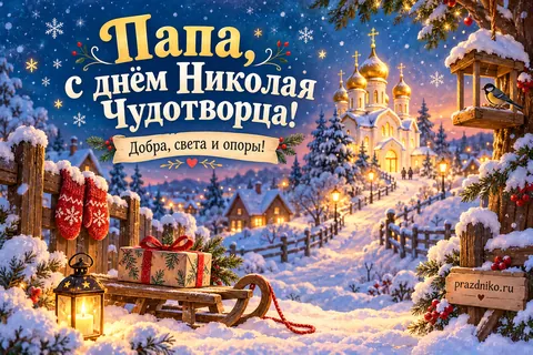 Открытка «День святителя Николая Чудотворца» — папе: Папа, с днём Николая Чудотворца!
Добра, света и опоры!