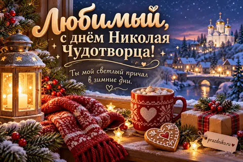 Открытка «День святителя Николая Чудотворца» — любимому: Любимый, с днём Николая Чудотворца!
Ты мой светлый причал в зимние дни.