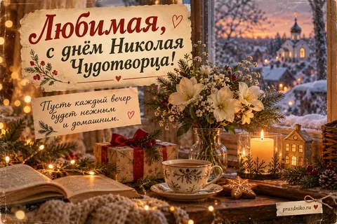 Открытка «День святителя Николая Чудотворца» — любимой: Любимая, с днём Николая Чудотворца!
Пусть каждый вечер будет нежным и домашним.