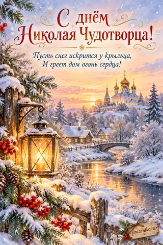 Открытка «День святителя Николая Чудотворца»: С днём Николая Чудотворца!
Пусть снег искрится у крыльца,
И греет дом огонь сердца!
prazdniko.ru