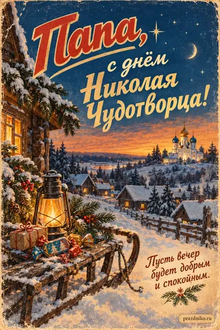 Открытка «День святителя Николая Чудотворца» — папе: Папа, с днём Николая Чудотворца!
Пусть вечер будет добрым и спокойным.
prazdniko.ru
