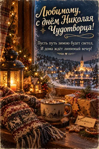 Открытка «День святителя Николая Чудотворца» — любимому: Любимому, с днём Николая Чудотворца!
Пусть путь зимою будет светел,
И дома ждёт любимый вечер!
prazdniko.ru